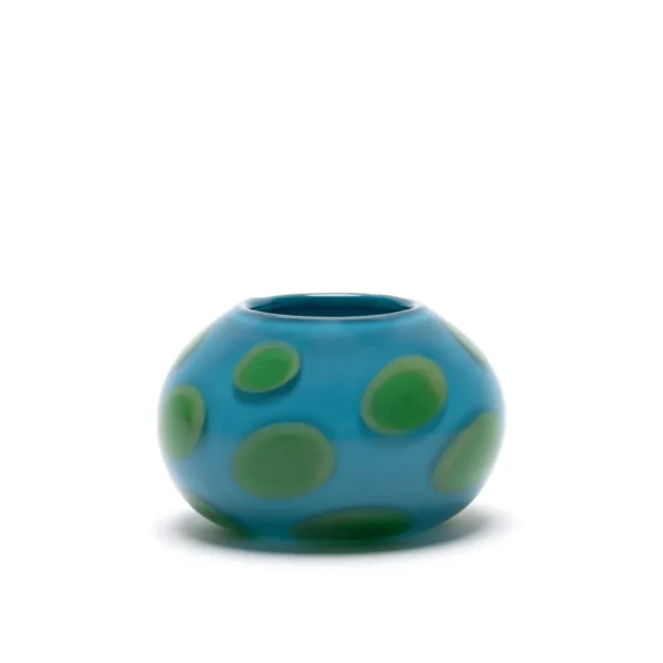 Paul Arnhold Glass Aqua Low Vase with Green Spots