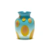 Paul Arnhold Glass Aqua Vase with Yellow and Pink Spots