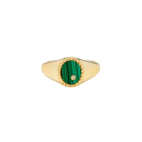 Yvonne Léon Baby Chevalier Oval Malachite Pinky Signet Ring