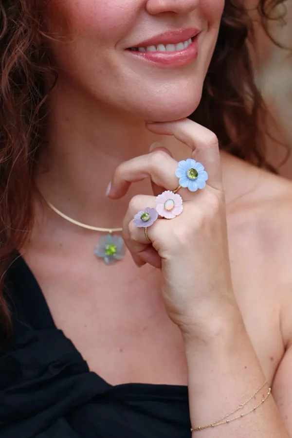 Sophie Joanne Big Daisy Blue Opal & Peridot Flower Ring