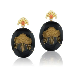 Silvia Furmanovich Black Japanese Lacquer Earrings w/ Gold Motif