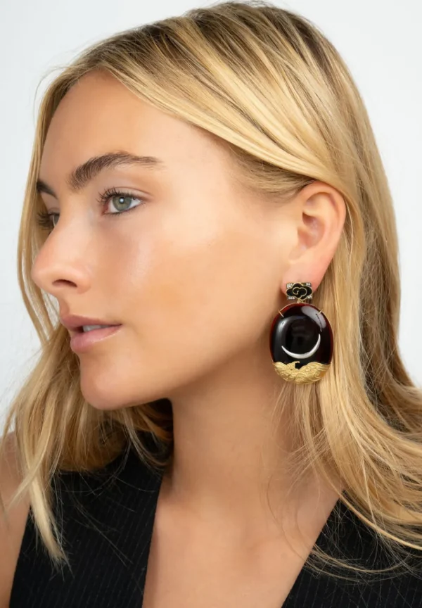 Silvia Furmanovich Black Lacquer East to West Moon Earrings