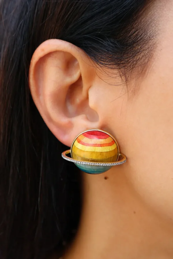 Silvia Furmanovich Blue Saturn Marquetry Earrings