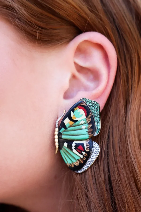Silvia Furmanovich Diamond & Emerald Butterfly Earrings