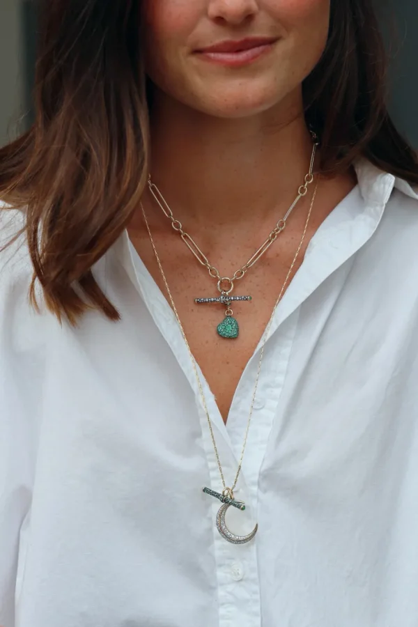 Lucy Delius Diamond T-Bar Pendant with Emeralds