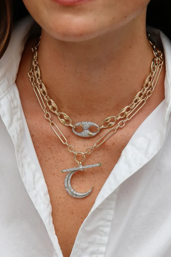 Lucy Delius Diamond T-Bar Pendant with Emeralds