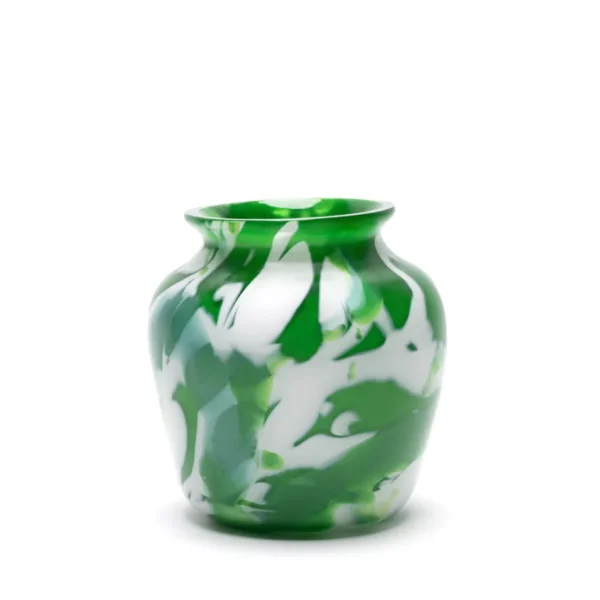 Paul Arnhold Glass Emerald Vase with White/Teal Strokes
