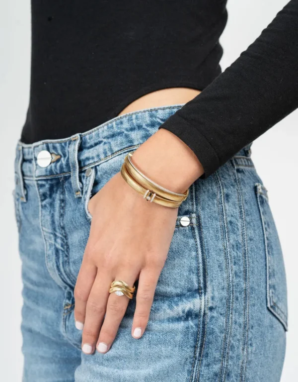 Nikos Koulis Feelings Cuff with Diamond & Black Enamel Rings
