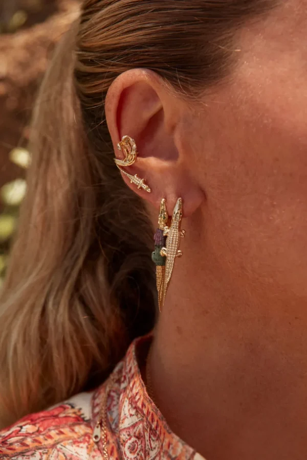 Bibi Van Der Velden Gold Alligator Bite Earring & Pendant