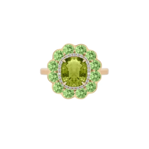 Goshwara Green Tourmaline and Tsavorite Cushion Ring
