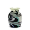 Paul Arnhold Glass Grey Vase with Black/Teal Swirls
