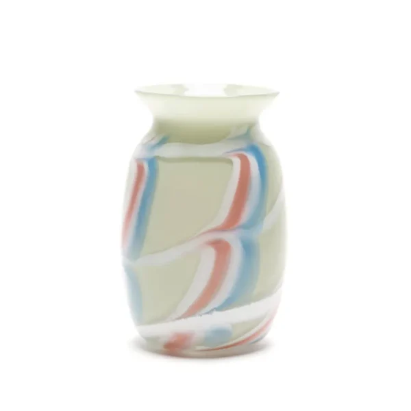 Paul Arnhold Glass Grey Vase with White/Pink/Sky Blue Swirls