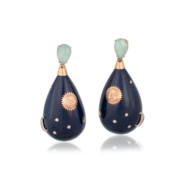 Silvia Furmanovich 18KR Lacquer Celestial Teardrop Earrings with Opal