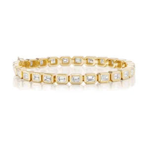 TinyGods 18KY Bezel Emerald Cut Diamond Tennis Bracelet