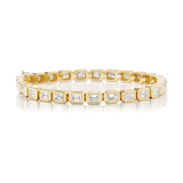 TinyGods 18KY Bezel Emerald Cut Diamond Tennis Bracelet