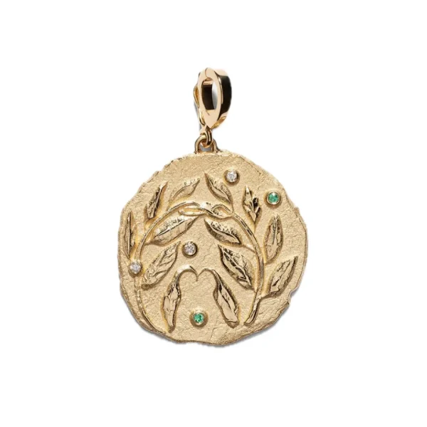 Azlee Large Emerald Olive Branch Coin
