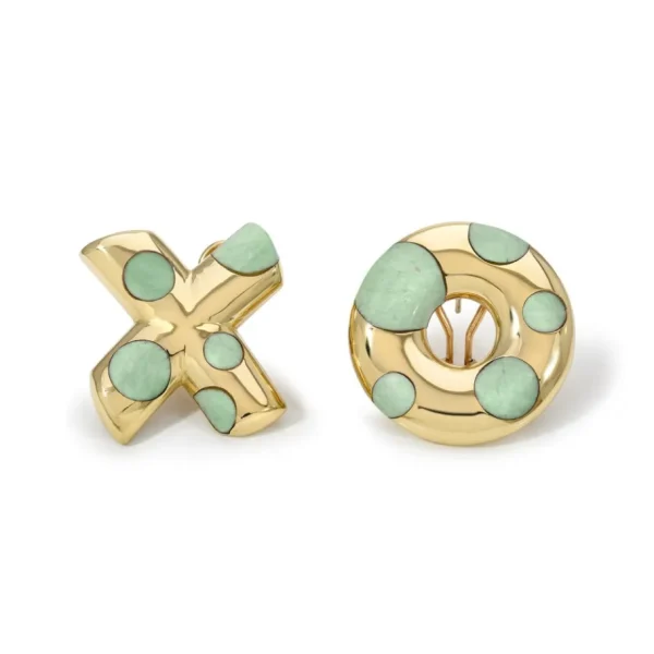 Retrouvai Large Polka Dot XO Earrings in Green Turquoise