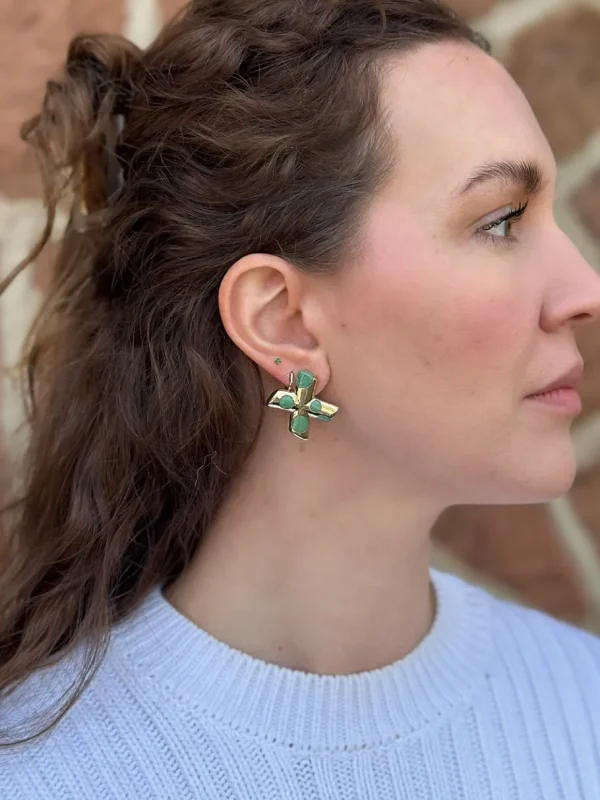 Retrouvai Large Polka Dot XO Earrings in Green Turquoise
