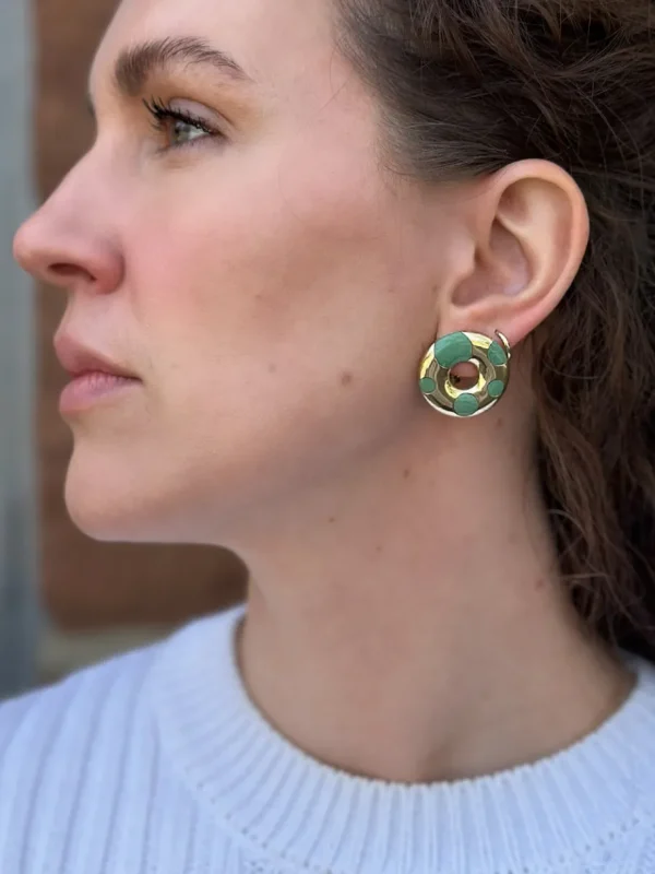 Retrouvai Large Polka Dot XO Earrings in Green Turquoise