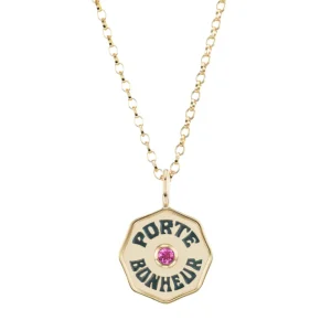 Marlo Laz Mini Porte Bonheur Charm- Black Enamel & Pink Tourmaline