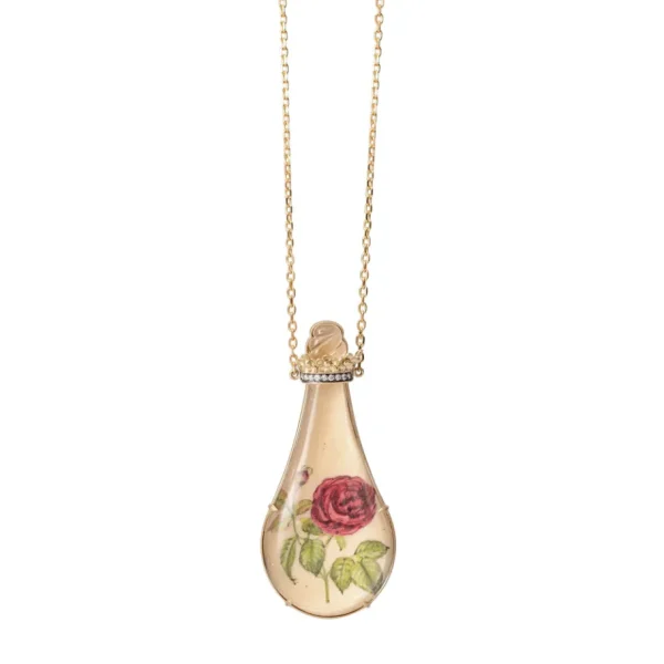 Silvia Furmanovich Miniature Rose Painting in a Bottle Necklace