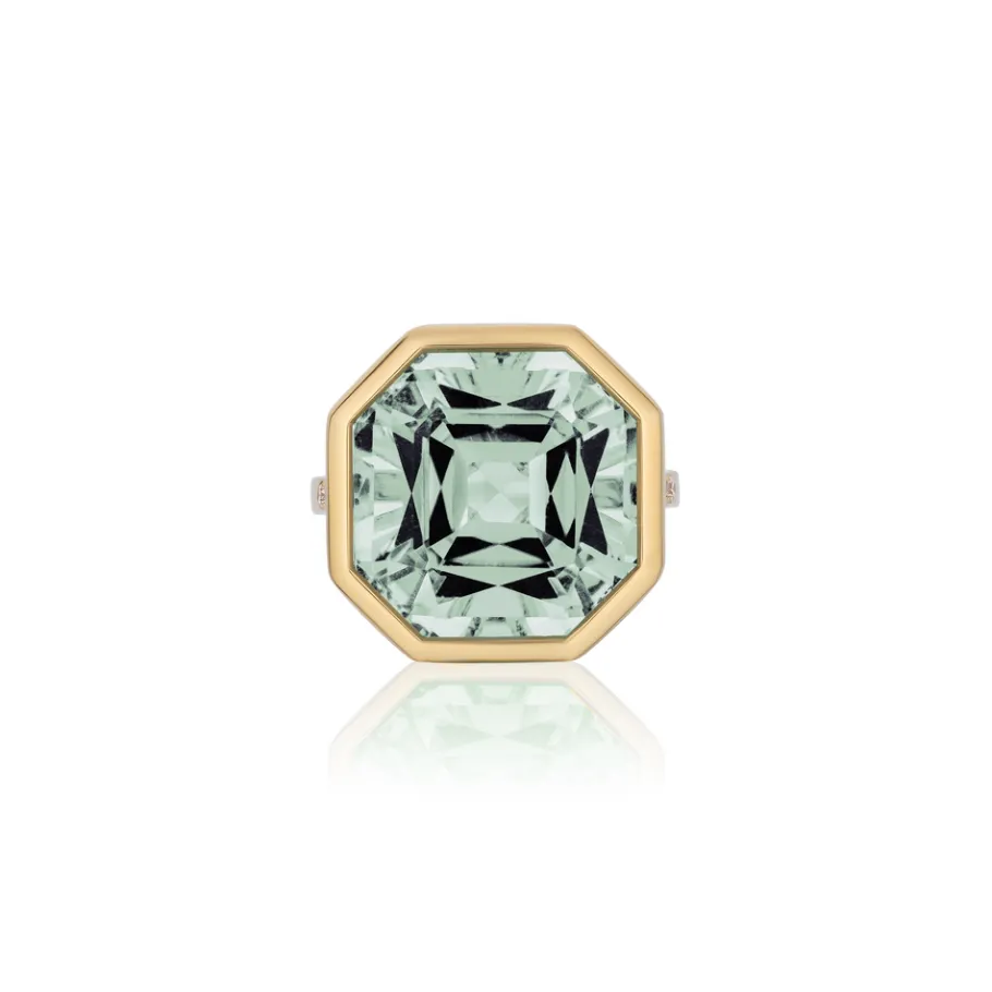 Goshwara Octagon Prasiolite Ring with Diamonds