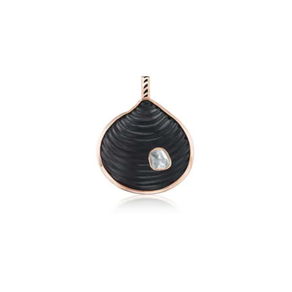 Dezso Onyx Carved Venus Shell with Polki Diamond Pendant