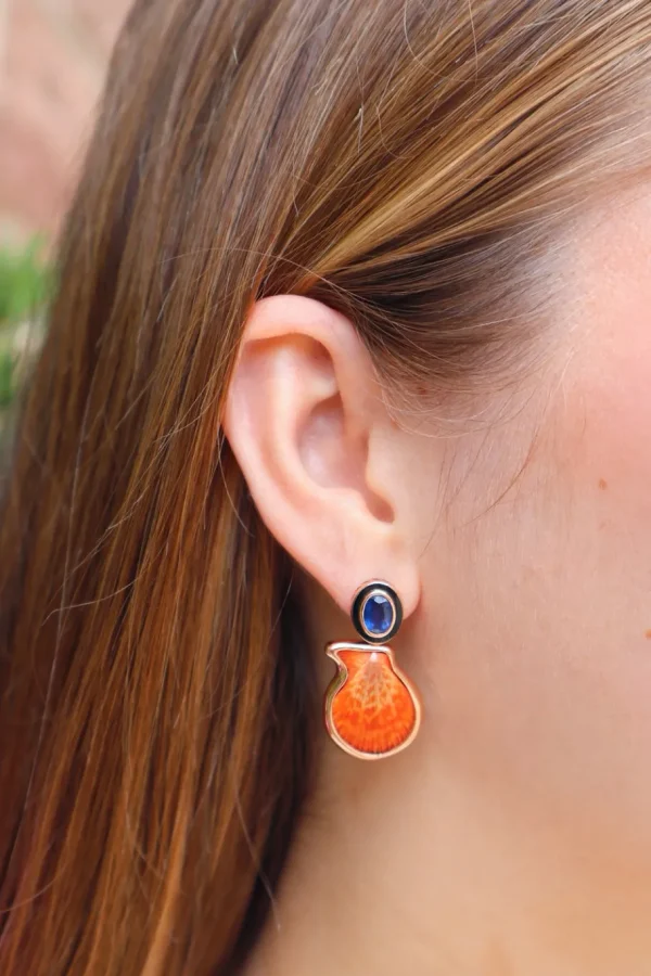 Dezso Palm Beach Orange Clam Shell & Kyanite Earrings