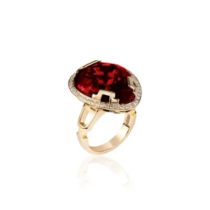 Goshwara Pear Shape Rubilite Ring with Diamonds
