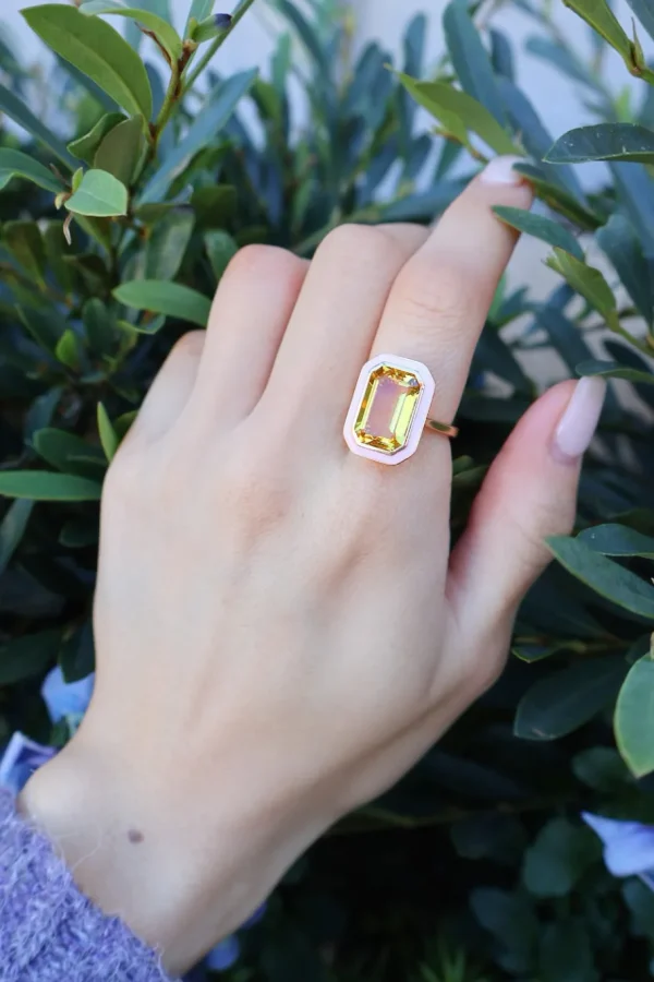 Goshwara Pink Enamel & Citrine Ring