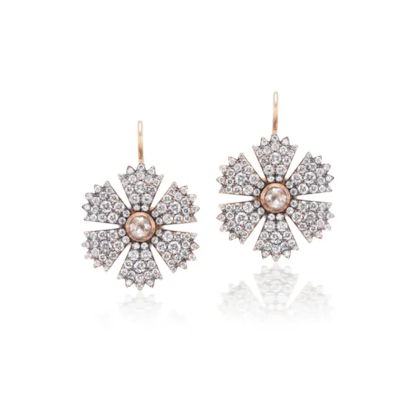 Sylva & Cie Rose Gold Diamond Flower Earrings