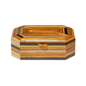 Silvia Furmanovich Small Brown Geometric Pattern Marquetry Box
