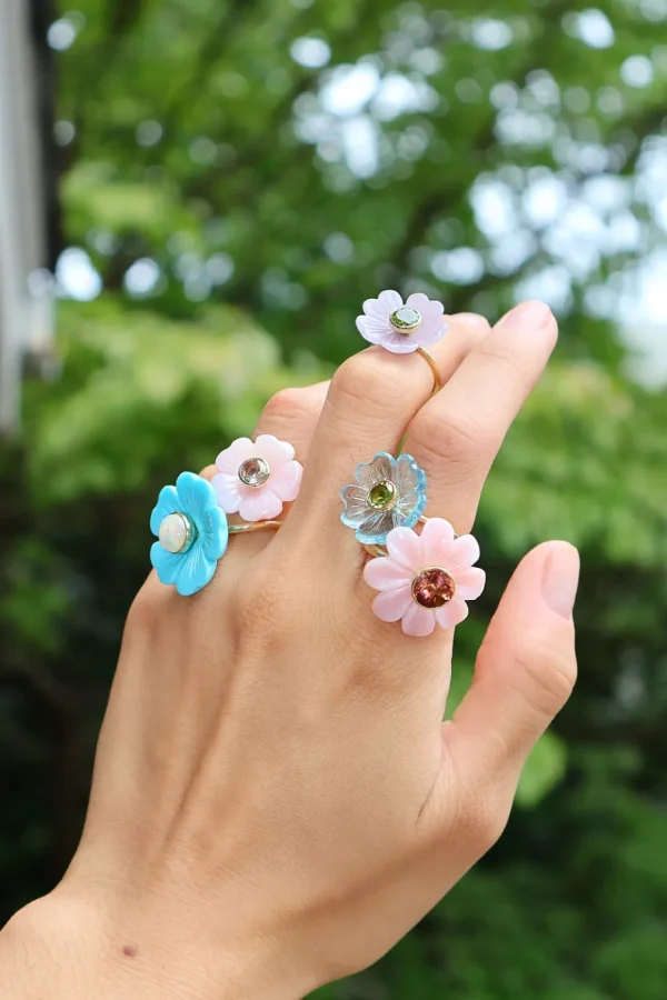 Sophie Joanne Small Purple Flower Pinky Ring with Peridot