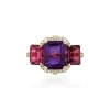 Goshwara 3 Stone Emerald Cut Amethyst & Garnet Ring