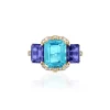 Goshwara 3 Stone Emerald Cut Blue Topaz & Tanzanite Ring