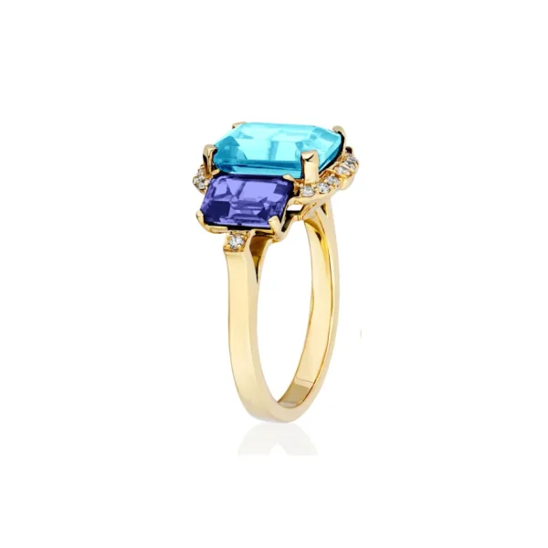 Goshwara 3 Stone Emerald Cut Blue Topaz & Tanzanite Ring