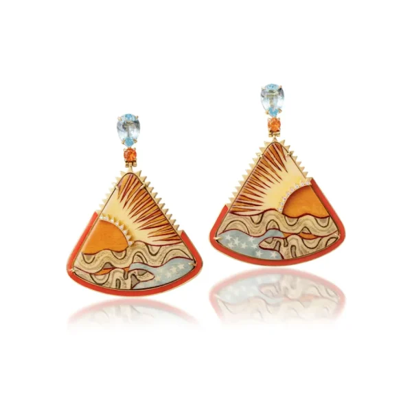 Silvia Furmanovich Sunset Marquetry Earrings with Fire Opal & Topaz