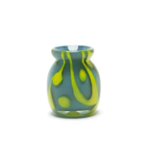Paul Arnhold Glass Teal Vase with Yellow Strokes and Dots