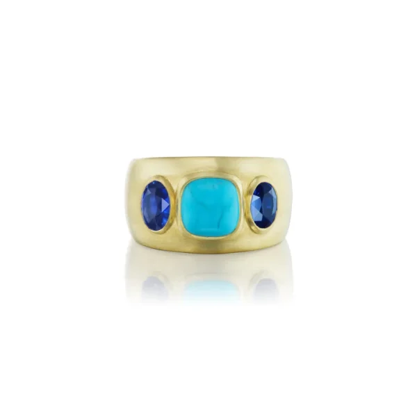Jenna Blake Turquoise & Blue Sapphire Three Stone Ring