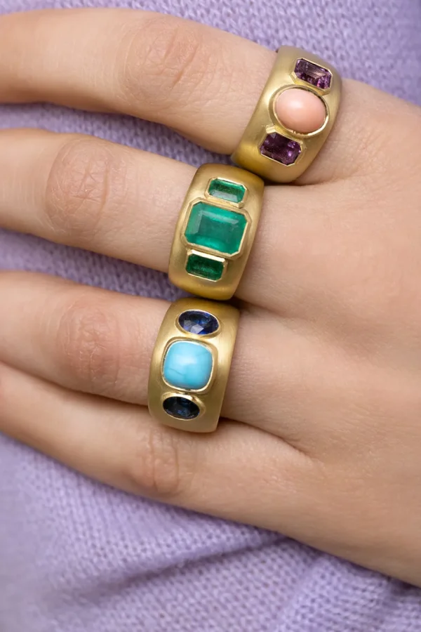 Jenna Blake Turquoise & Blue Sapphire Three Stone Ring