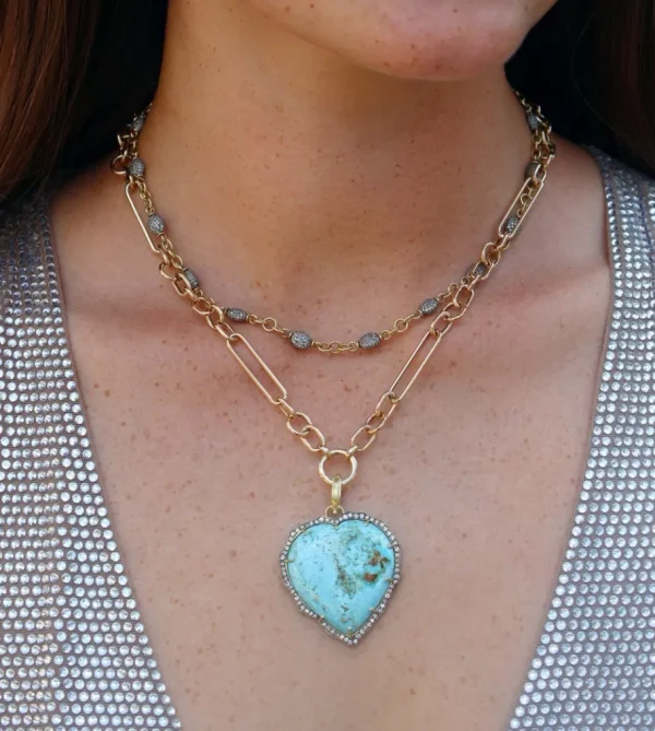 Sylva & Cie Turquoise & Diamond Heart Pendant