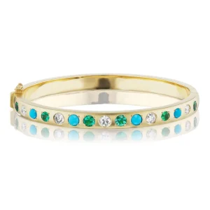 Jenna Blake Turquoise, Emerald & Diamond Gypsy Bangle