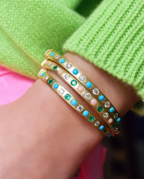 Jenna Blake Turquoise, Emerald & Diamond Gypsy Bangle