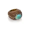 Silvia Furmanovich Turquoise Scarab Carved Wood Ring