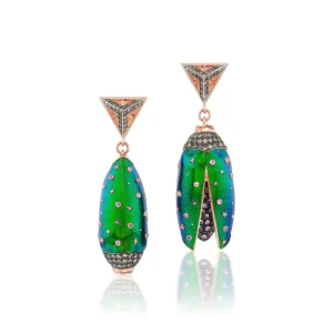 Bibi Van Der Velden Up Side Down Green Scarab Earrings