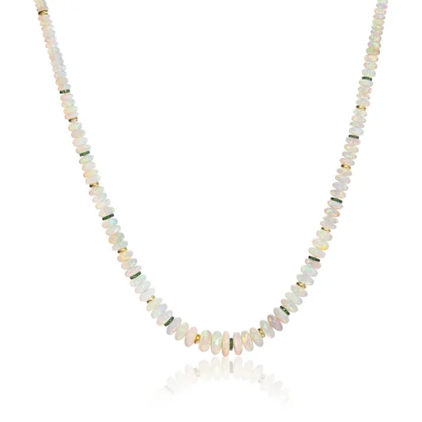 Goshwara White Opal Necklace with Tsavourite and Gold Rondelles