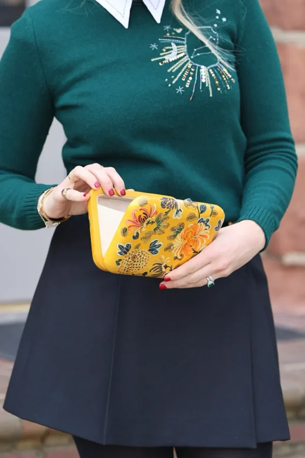 Silvia Furmanovich Yellow Peony Marquetry Clutch