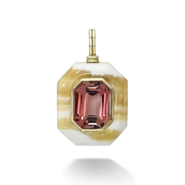 Retrouvai Yellow Rhodochrosite & Pink Tourmaline Lollipop Pendant