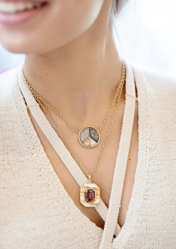 Retrouvai Yellow Rhodochrosite & Pink Tourmaline Lollipop Pendant